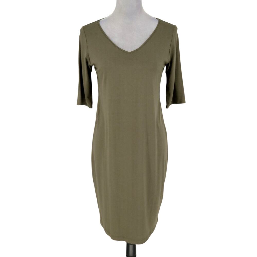 Eileen Fisher Dress Womens XS Green Stretch Knit T-shirt Coastal Beach Resort